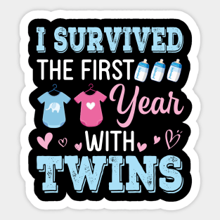 I Survived The First Year With Twins Happy Mothers Day To Me Sticker